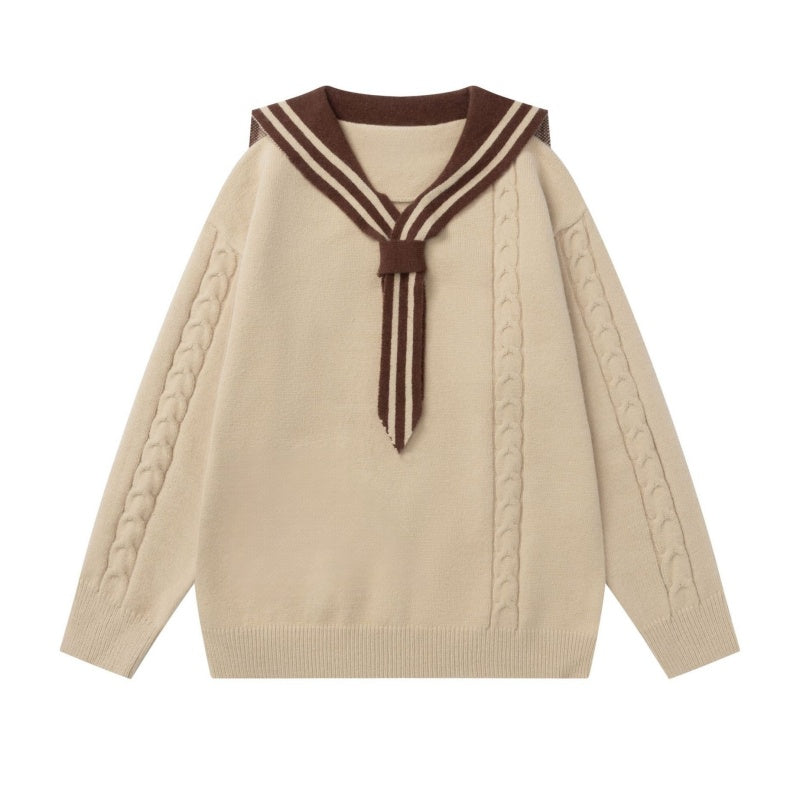 Varsity Style Khaki Sweater